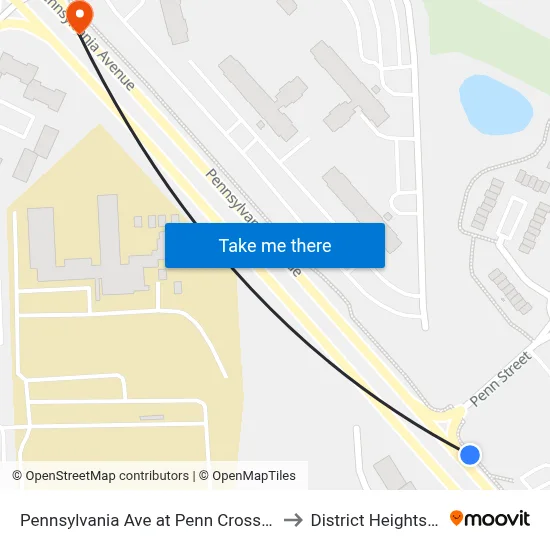 Pennsylvania Ave at Penn Crossing Dr to District Heights MD map