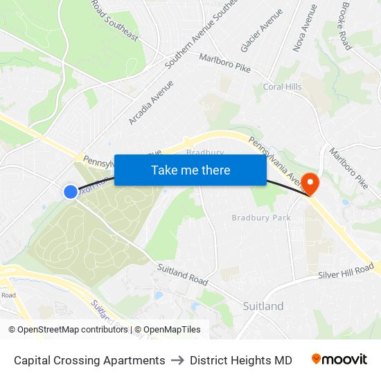 Capital Crossing Apartments to District Heights MD map