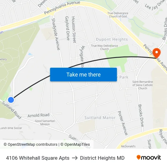 4106 Whitehall Square Apts to District Heights MD map