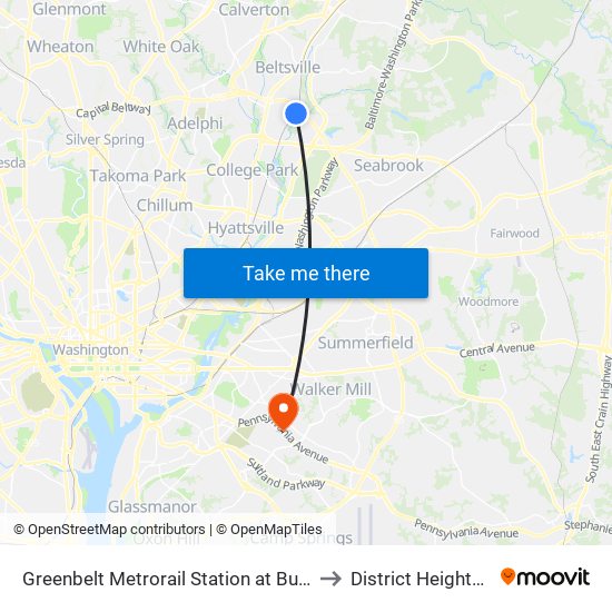 Greenbelt Metrorail Station at Bus Bay A to District Heights MD map