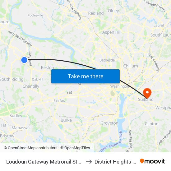 Loudoun Gateway Metrorail Station to District Heights MD map