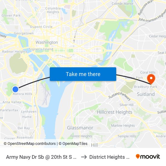 Army Navy Dr Sb @ 20th St S Ns to District Heights MD map
