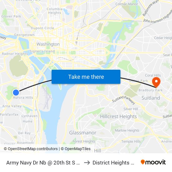 Army Navy Dr Nb @ 20th St S FS to District Heights MD map