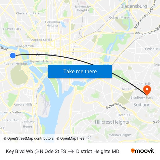 Key Blvd Wb @ N Ode St FS to District Heights MD map