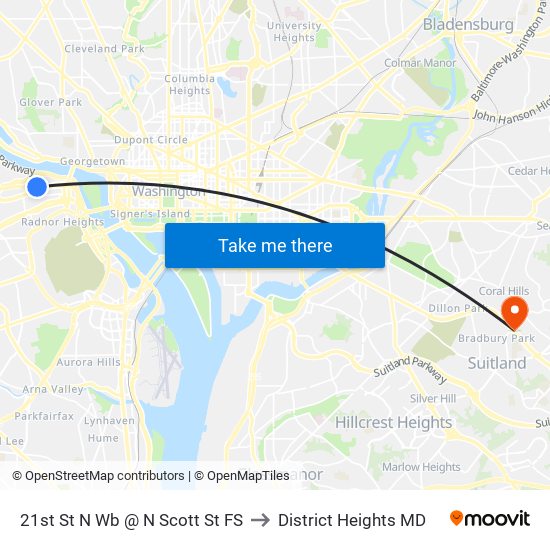21st St N Wb @ N Scott St FS to District Heights MD map