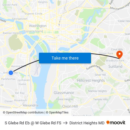 S Glebe Rd Eb @ W Glebe Rd FS to District Heights MD map