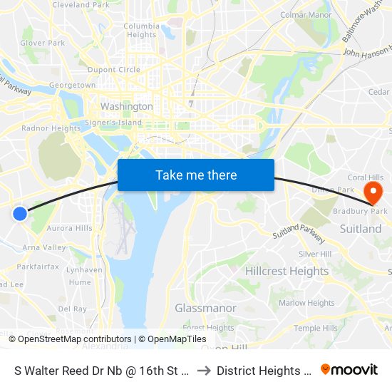 S Walter Reed Dr Nb @ 16th St S FS to District Heights MD map