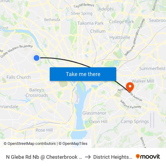 N Glebe Rd Nb @ Chesterbrook Rd FS to District Heights MD map