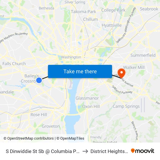 S Dinwiddie St Sb @ Columbia Pike Ns to District Heights MD map