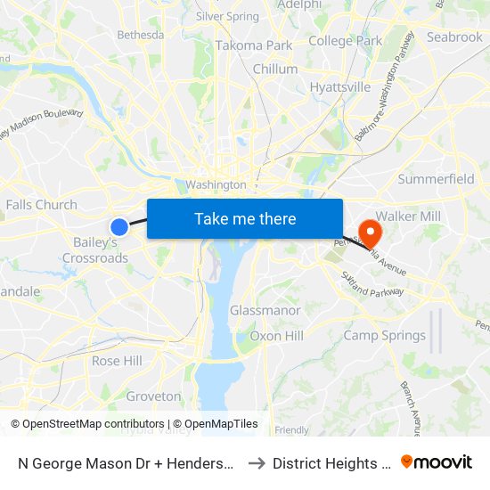 N George Mason Dr + Henderson Rd to District Heights MD map