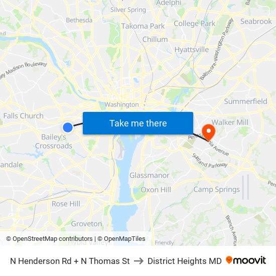 N Henderson Rd + N Thomas St to District Heights MD map