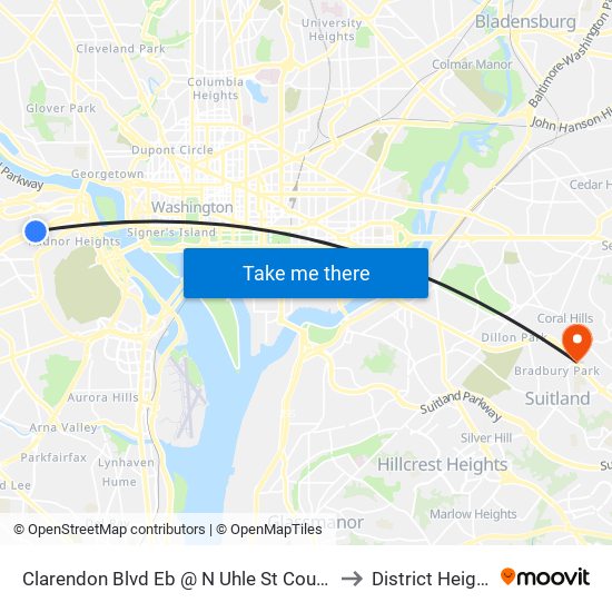 Clarendon Blvd Eb @ N Uhle St Courthouse Station to District Heights MD map