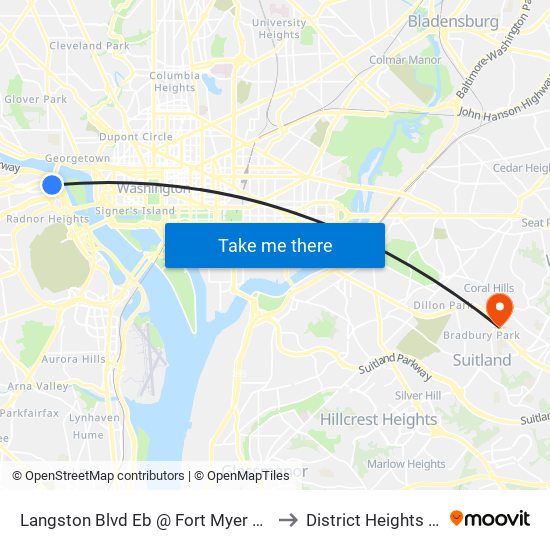 Langston Blvd Eb @ Fort Myer Dr Ns to District Heights MD map