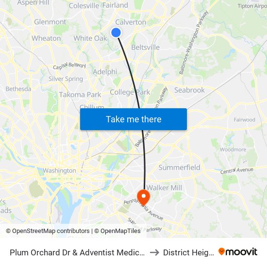 Plum Orchard Dr & Adventist Medical Cen White Oak to District Heights MD map