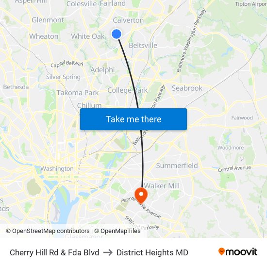 Cherry Hill Rd & Fda Blvd to District Heights MD map