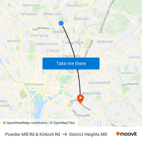 Powder Mill Rd & Kinloch Rd to District Heights MD map