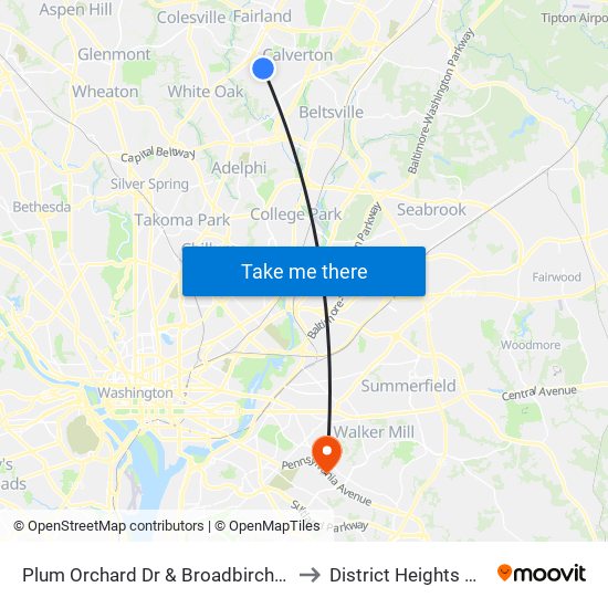 Plum Orchard Dr & Broadbirch Dr to District Heights MD map