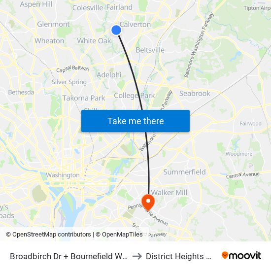 Broadbirch Dr + Bournefield Way to District Heights MD map