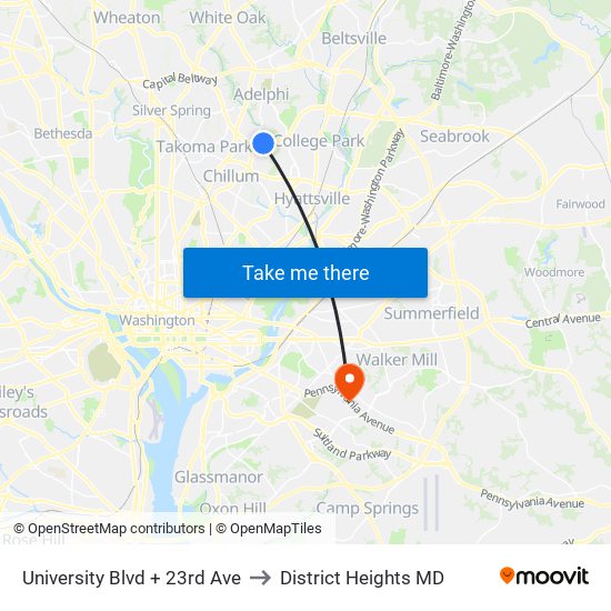 University Blvd + 23rd Ave to District Heights MD map