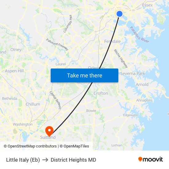 Little Italy (Eb) to District Heights MD map