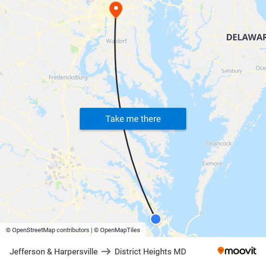Jefferson & Harpersville to District Heights MD map