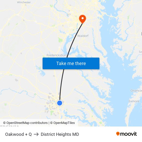 Oakwood + Q to District Heights MD map