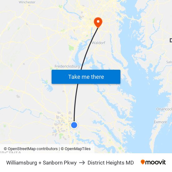 Williamsburg + Sanborn Pkwy to District Heights MD map