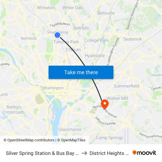 Silver Spring Station & Bus Bay E&F to District Heights MD map