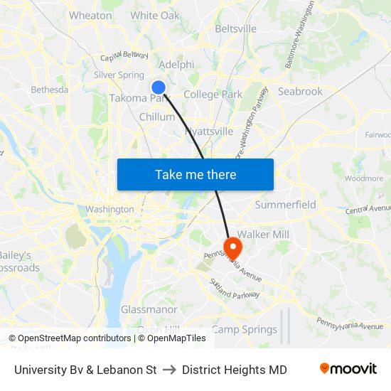 University Bv & Lebanon St to District Heights MD map