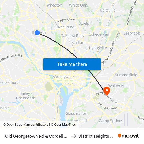 Old Georgetown Rd & Cordell Ave to District Heights MD map