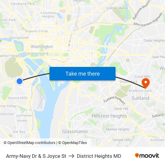 Army-Navy Dr & S Joyce St to District Heights MD map