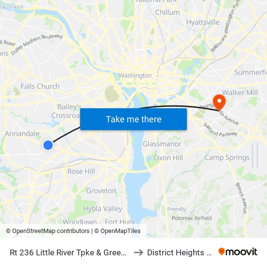 Rt 236 Little River Tpke & Green SP to District Heights MD map