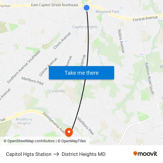 Capitol Hgts Station to District Heights MD map