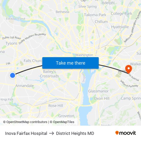 Inova Fairfax Hospital to District Heights MD map