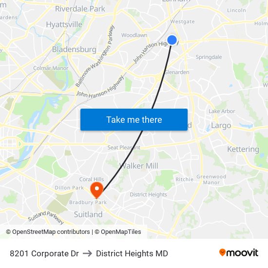 8201 Corporate Dr to District Heights MD map