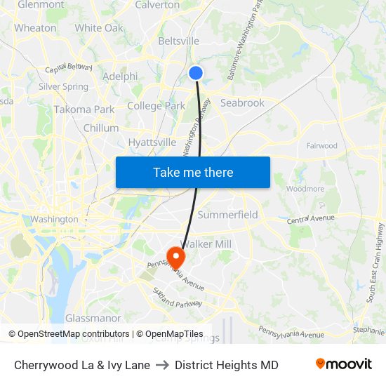 Cherrywood La & Ivy Lane to District Heights MD map