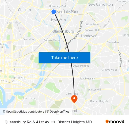 Queensbury Rd & 41st Av to District Heights MD map