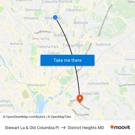 Stewart La & Old Columbia Pi to District Heights MD map