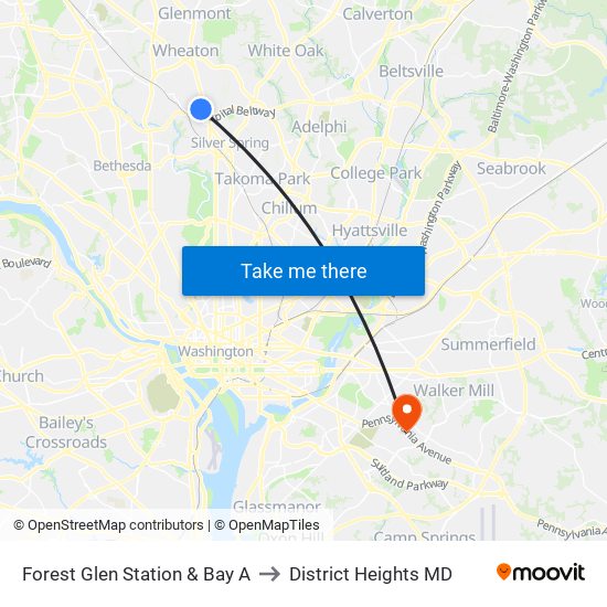 Forest Glen Station & Bay A to District Heights MD map