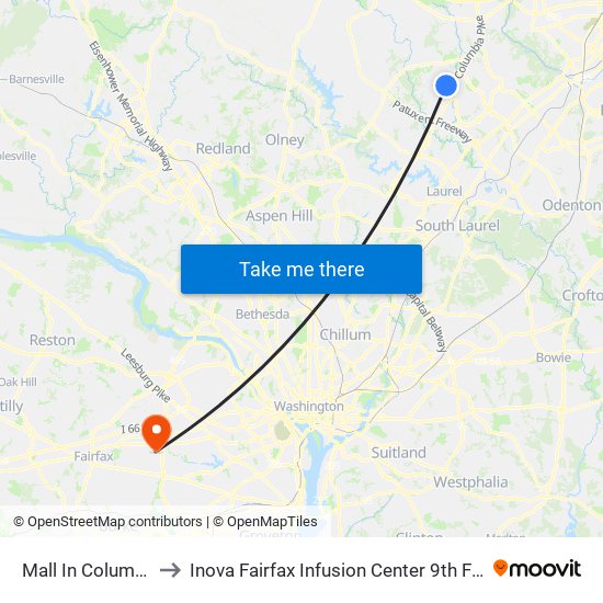 Mall In Columbia to Inova Fairfax Infusion Center 9th Floor map