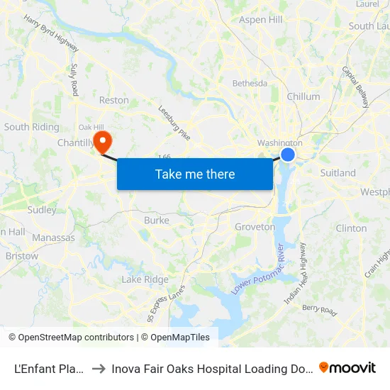 L'Enfant Plaza to Inova Fair Oaks Hospital Loading Dock map