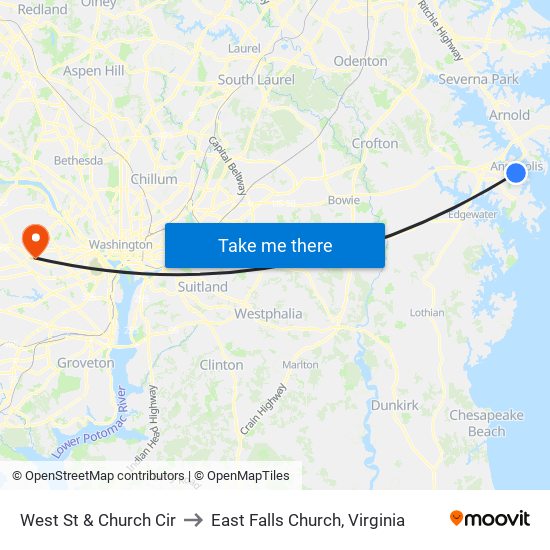 West St & Church Cir to East Falls Church, Virginia map