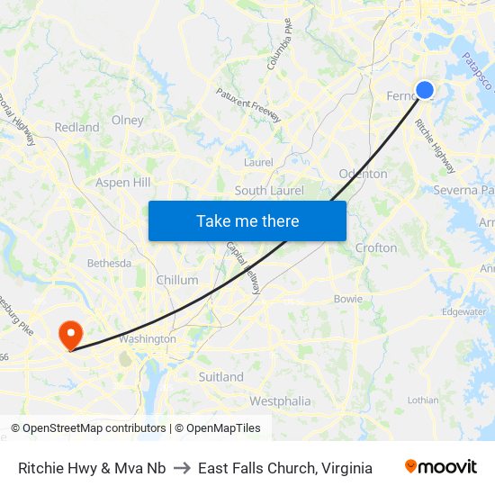 Ritchie Hwy & Mva Nb to East Falls Church, Virginia map