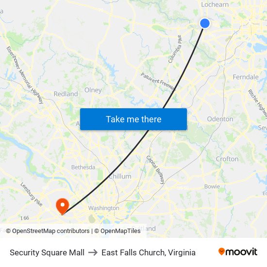 Security Square Mall to East Falls Church, Virginia map
