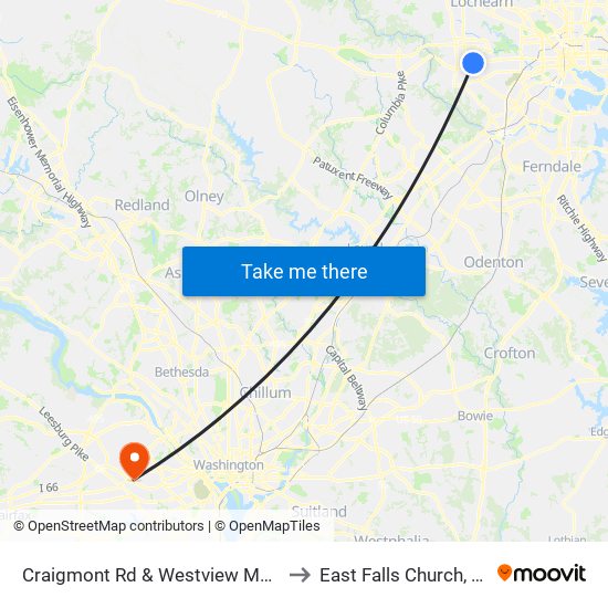 Craigmont Rd & Westview Mall Opp Wb to East Falls Church, Virginia map