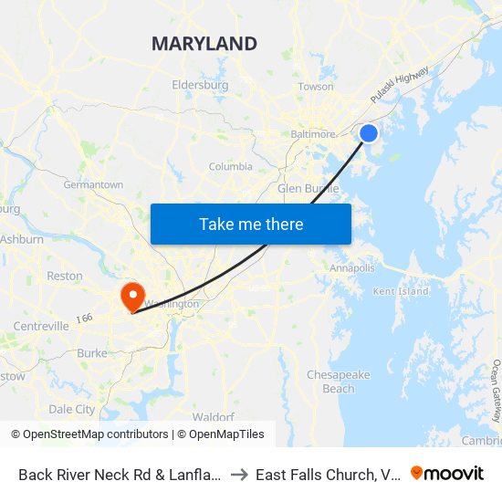Back River Neck Rd & Lanflair Rd Sb to East Falls Church, Virginia map