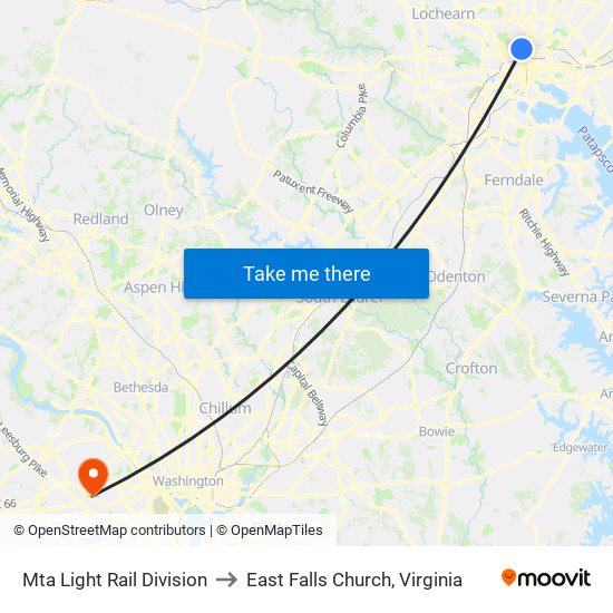 Mta Light Rail Division to East Falls Church, Virginia map