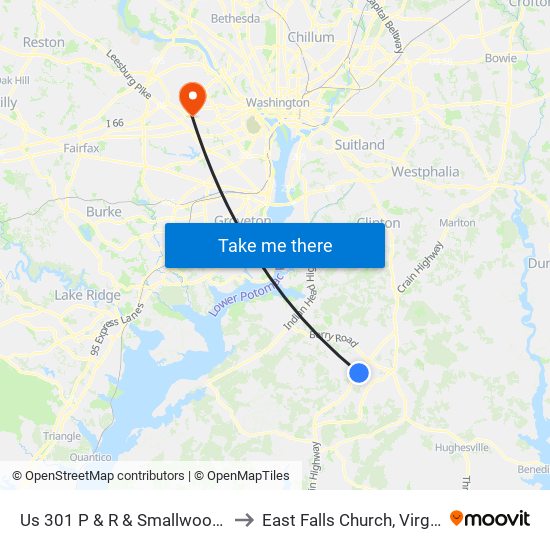 Us 301 P & R & Smallwood Dr to East Falls Church, Virginia map