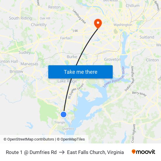 Route 1 @ Dumfries Rd to East Falls Church, Virginia map