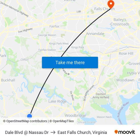 Dale Blvd @ Nassau Dr to East Falls Church, Virginia map